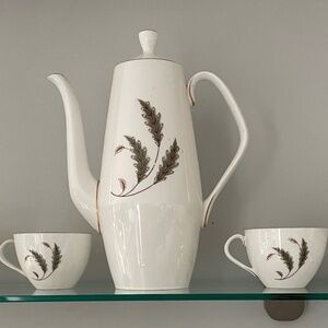 Royal Worcester “September”  — Coffee Pot, Creamer, 2 Demi-Tasse,  1 sugar bowl
